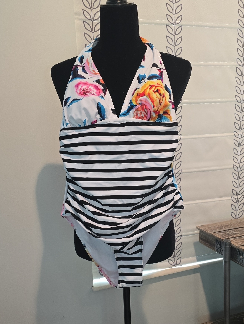 Cupshe Black and White Striped Swimwear with Logo Tag